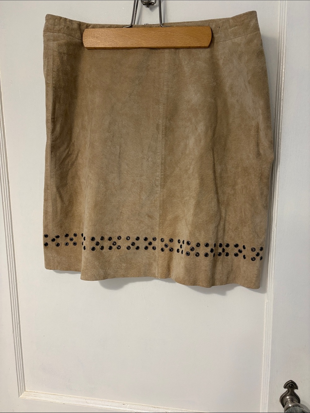 New Frontier Tan Suede Mini Skirt with Stud Hem